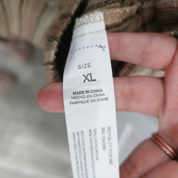 Ladies Striped Linen Blend Tan Women's Shorts, Elastic Drawstring Waist, XL - Picture 3 of 12